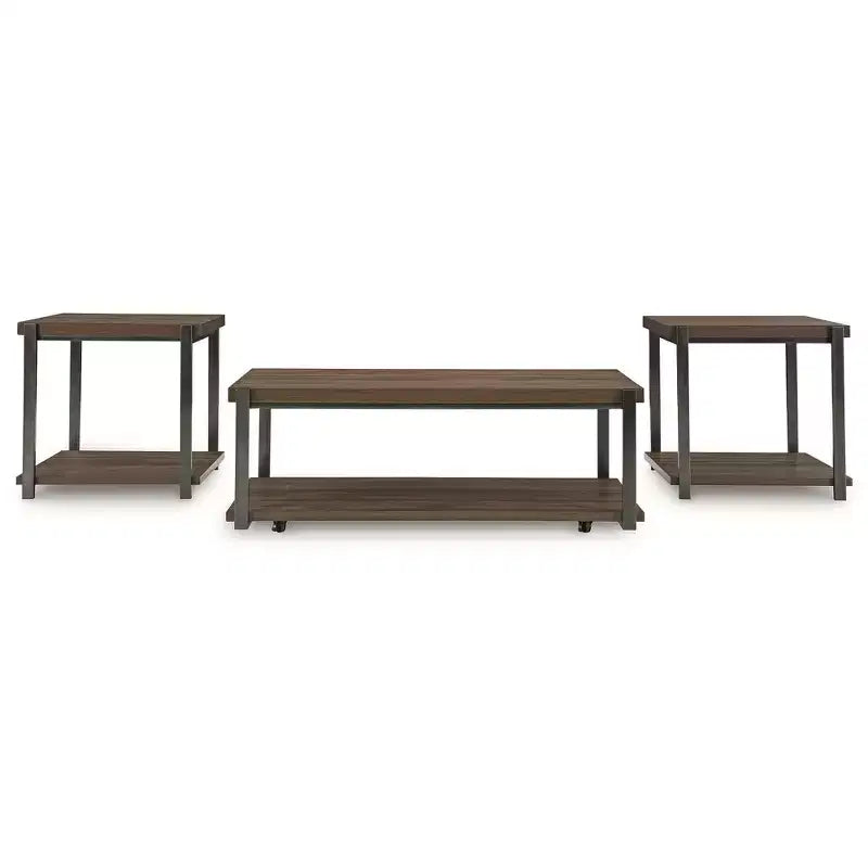 Signature Design by Ashley Trindwick 3-Piece Coffee Table Set with End Tables - Brown/Gun Metal Finish