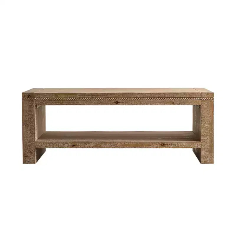CLIHOME Rectangle Coffee Table with Solid Wood, Large 2-Tier Rustic Coffee Table with Storage Shelf, Office and Apartment