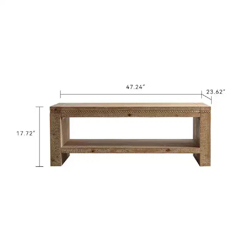 CLIHOME Rectangle Coffee Table with Solid Wood, Large 2-Tier Rustic Coffee Table with Storage Shelf, Office and Apartment