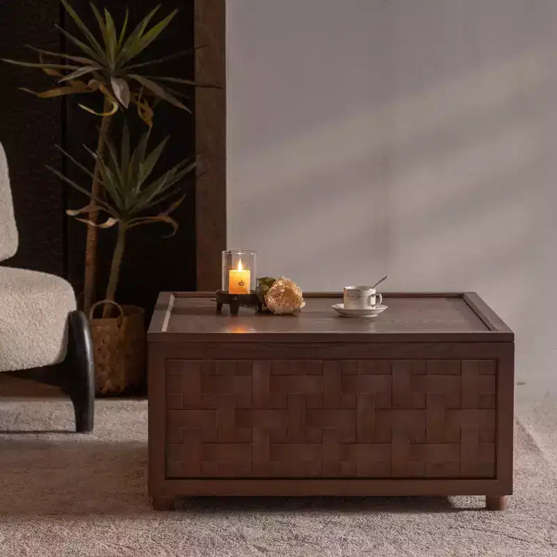 CLIHOME Farmhouse Coffee Table with Storage, Large Square Coffee Table for Living Room, Brown