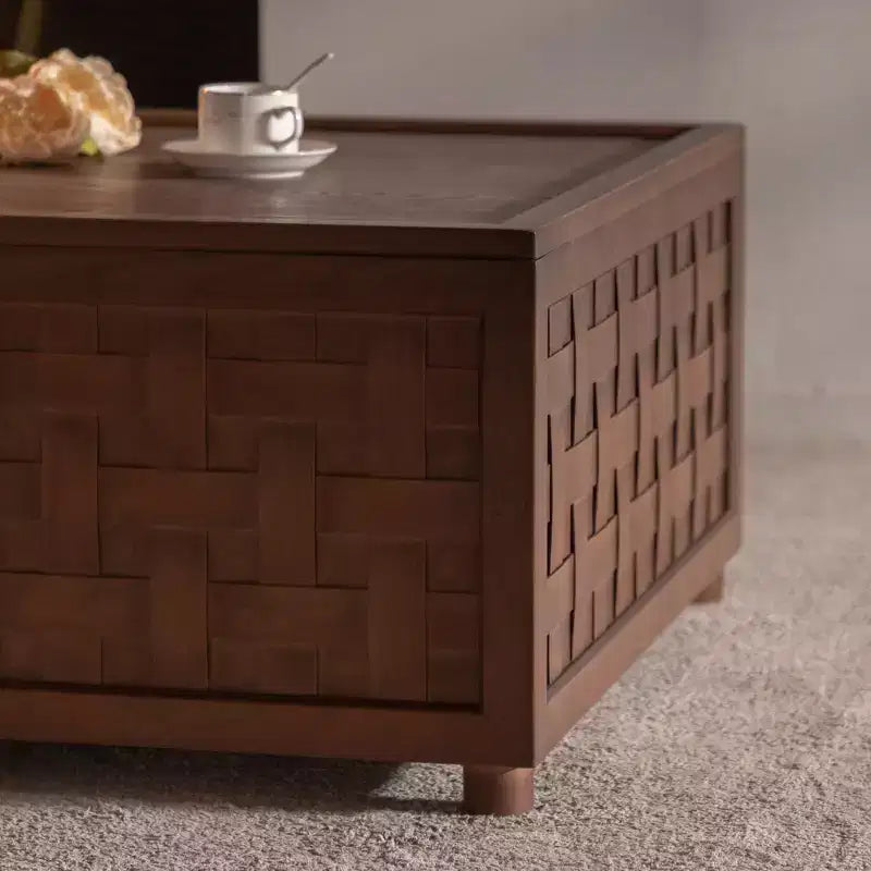 CLIHOME Farmhouse Coffee Table with Storage, Large Square Coffee Table for Living Room, Brown