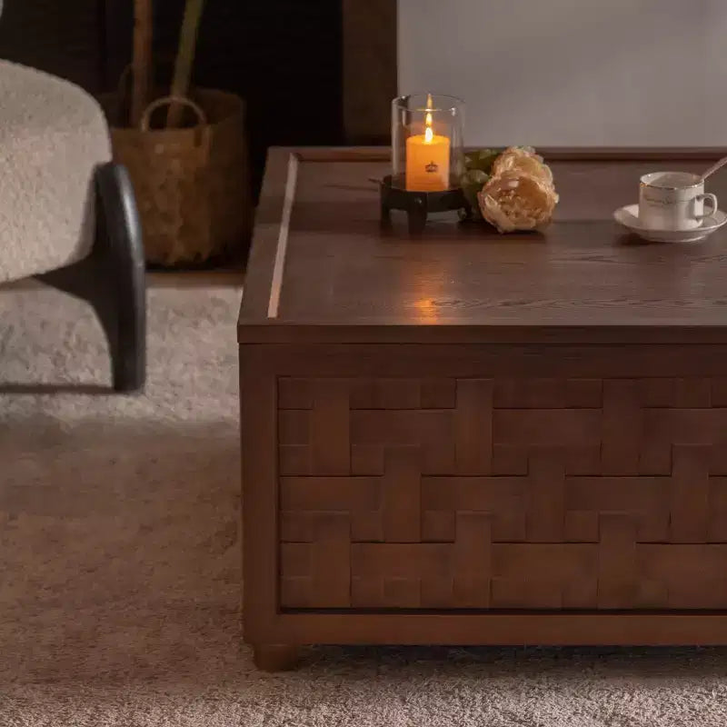 CLIHOME Farmhouse Coffee Table with Storage, Large Square Coffee Table for Living Room, Brown