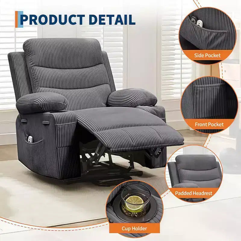 GustoWave Oversized Power Lift Recliner with Massage & Heat for Elderly, Big & Tall Reclining Chair, Single Lazy Boy Recliner Sofa