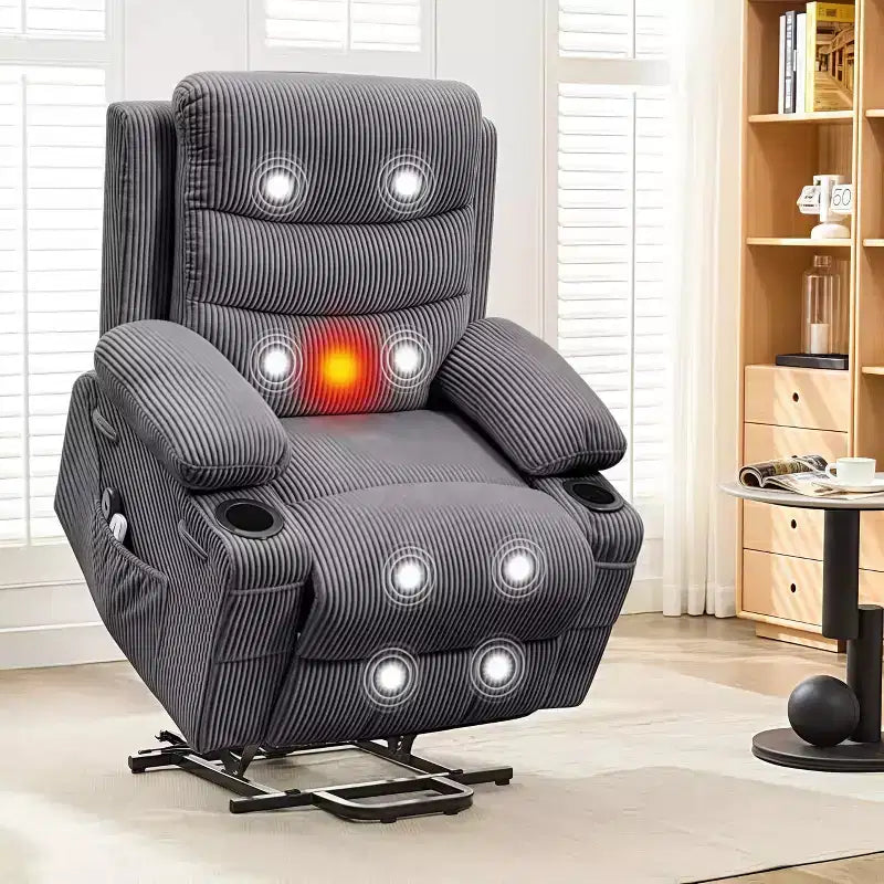 GustoWave Oversized Power Lift Recliner with Massage & Heat for Elderly, Big & Tall Reclining Chair, Single Lazy Boy Recliner Sofa