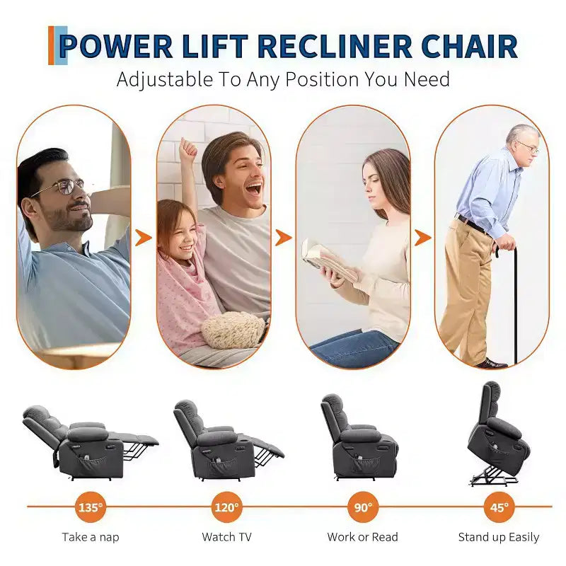 GustoWave Oversized Power Lift Recliner with Massage & Heat for Elderly, Big & Tall Reclining Chair, Single Lazy Boy Recliner Sofa