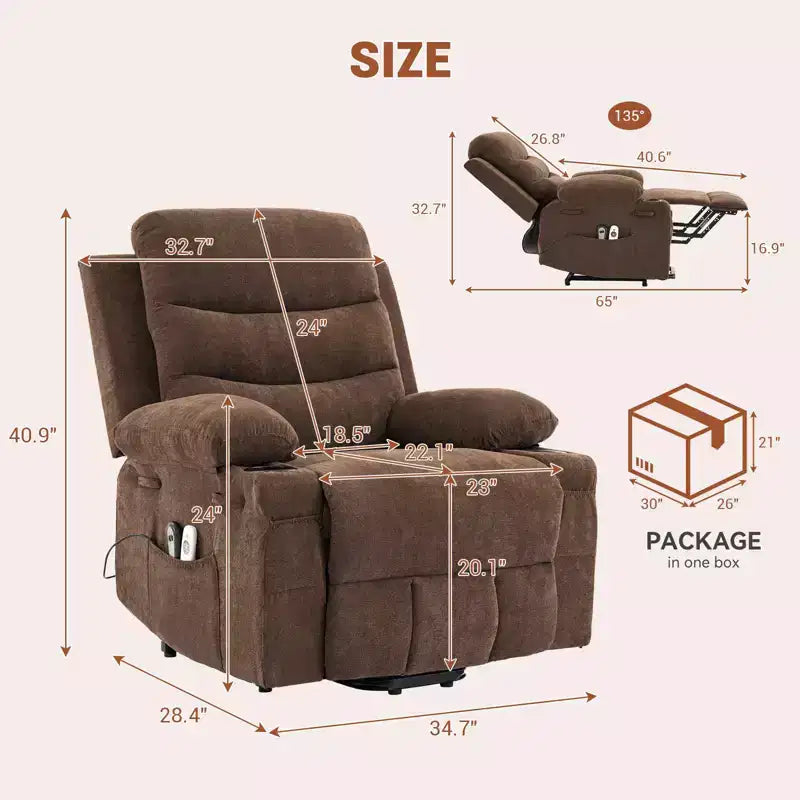 GustoWave Oversized Power Lift Recliner with Massage & Heat for Elderly, Big & Tall Reclining Chair, Single Lazy Boy Recliner Sofa