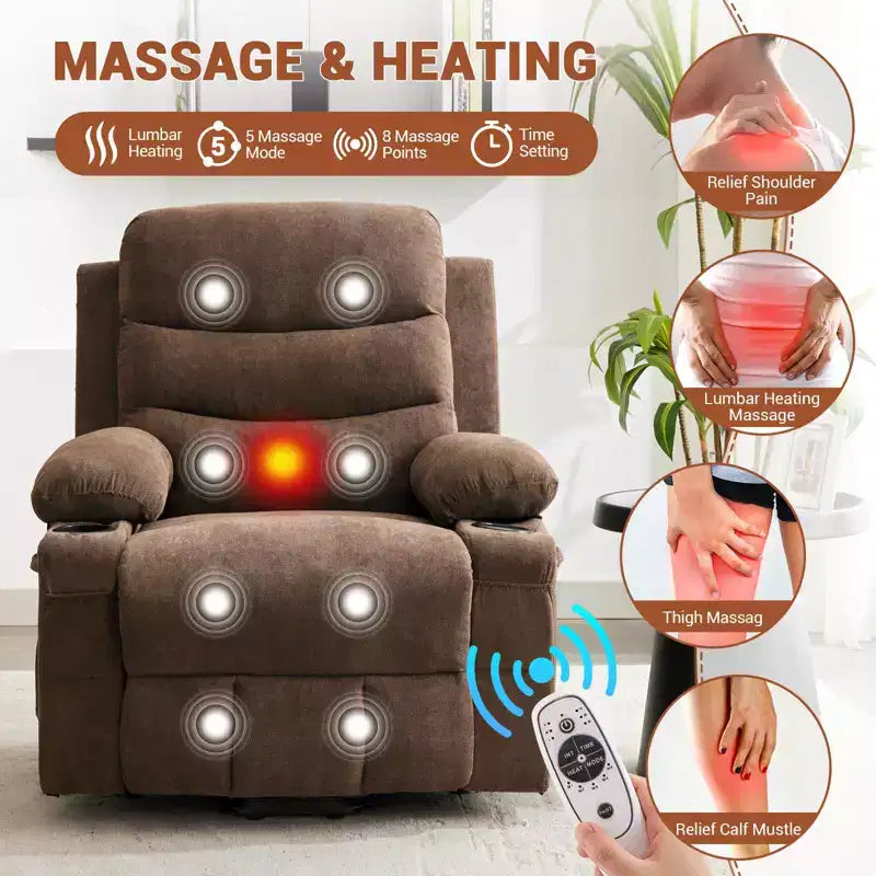 GustoWave Oversized Power Lift Recliner with Massage & Heat for Elderly, Big & Tall Reclining Chair, Single Lazy Boy Recliner Sofa