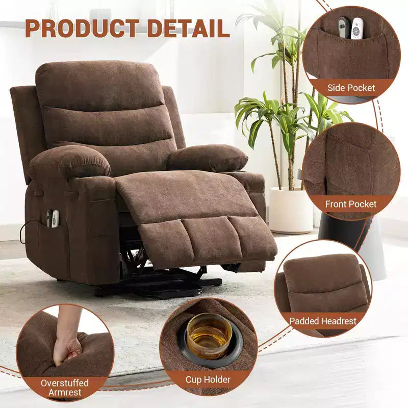 GustoWave Oversized Power Lift Recliner with Massage & Heat for Elderly, Big & Tall Reclining Chair, Single Lazy Boy Recliner Sofa