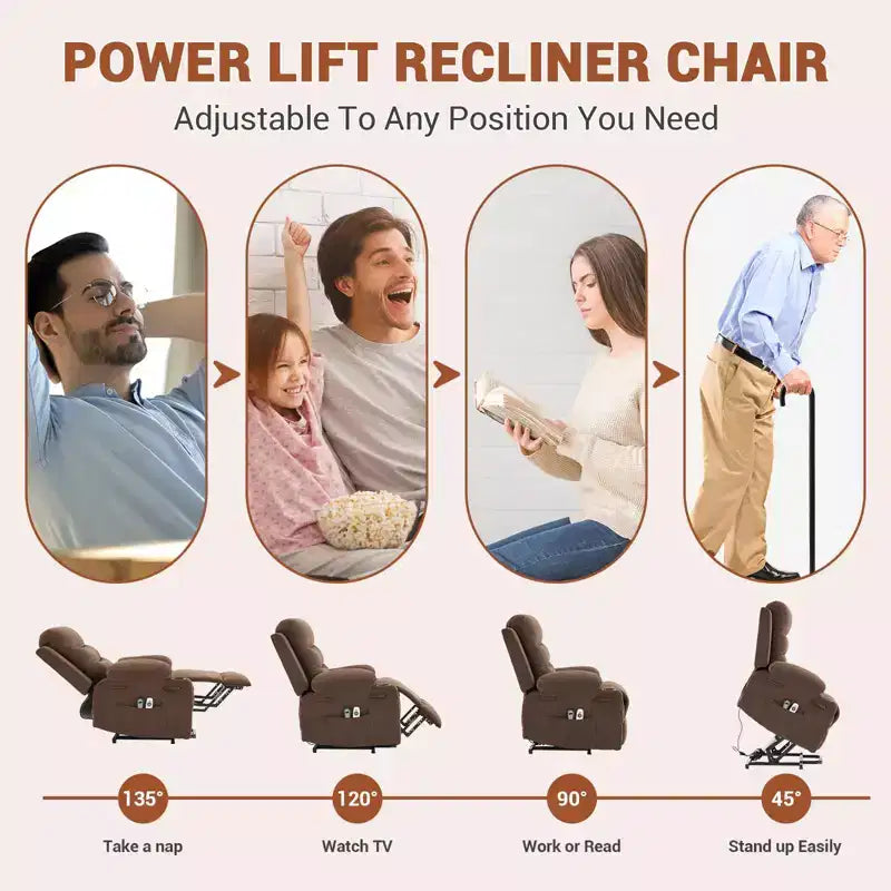 GustoWave Oversized Power Lift Recliner with Massage & Heat for Elderly, Big & Tall Reclining Chair, Single Lazy Boy Recliner Sofa