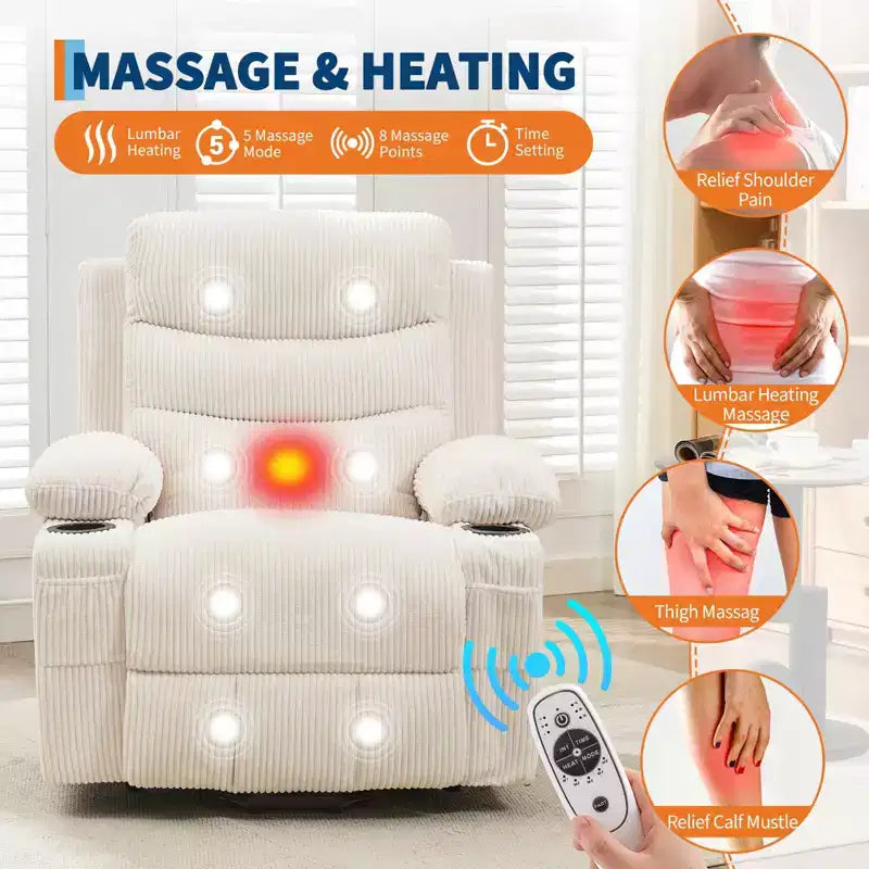 GustoWave Oversized Power Lift Recliner with Massage & Heat for Elderly, Big & Tall Reclining Chair, Single Lazy Boy Recliner Sofa