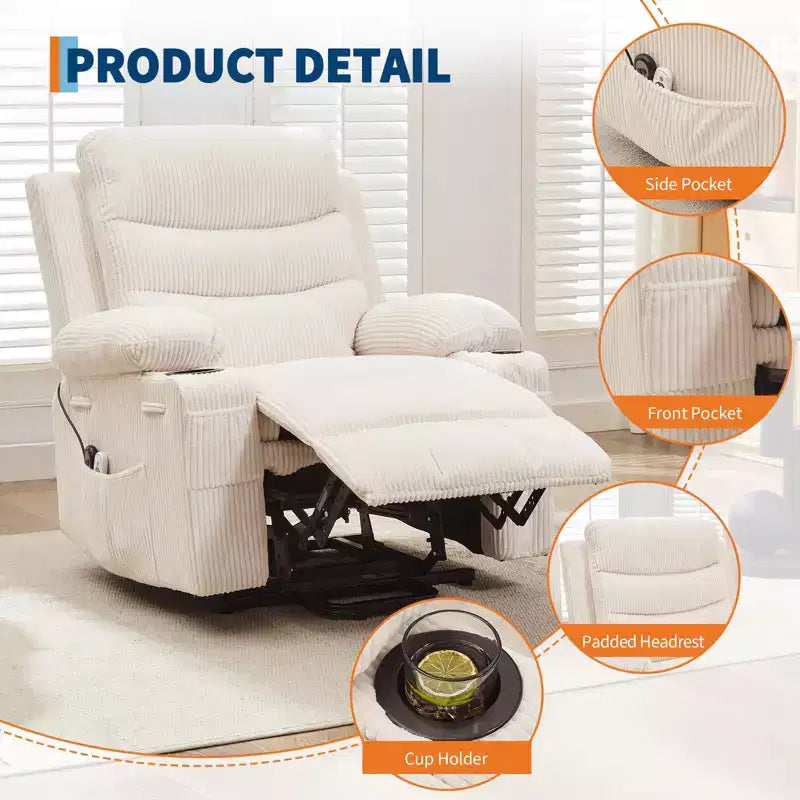 GustoWave Oversized Power Lift Recliner with Massage & Heat for Elderly, Big & Tall Reclining Chair, Single Lazy Boy Recliner Sofa