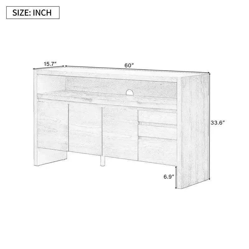 Luxystar Modern 60 Sideboard Buffet Cabinet with Storage Open Shelf and Drawers, Natural
