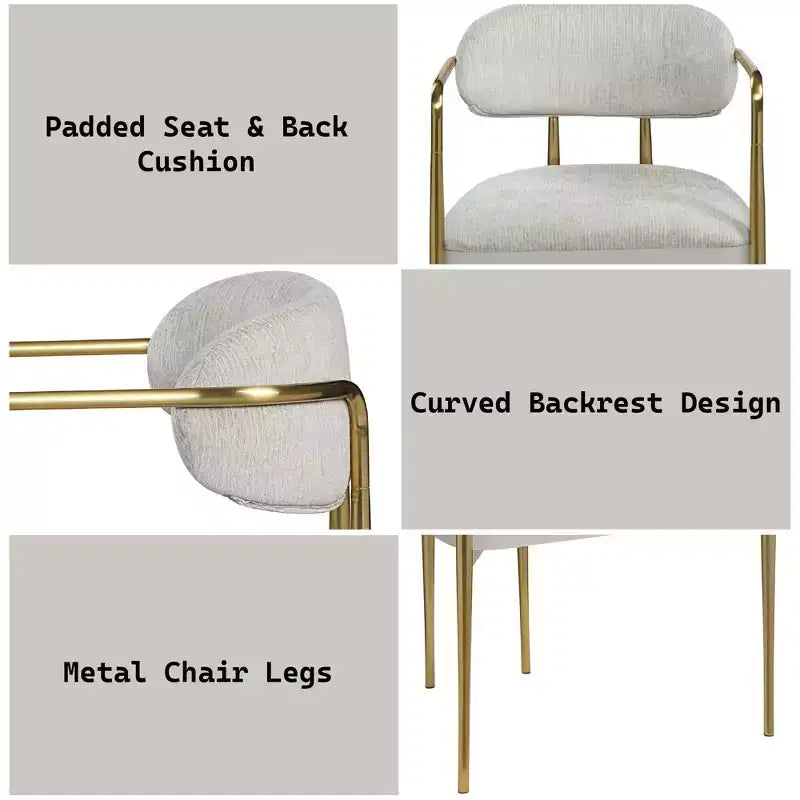 GDFStudio Felix Modern Chenill Upholstered Arm Chair with Gold Metal Frame(Set of 2)