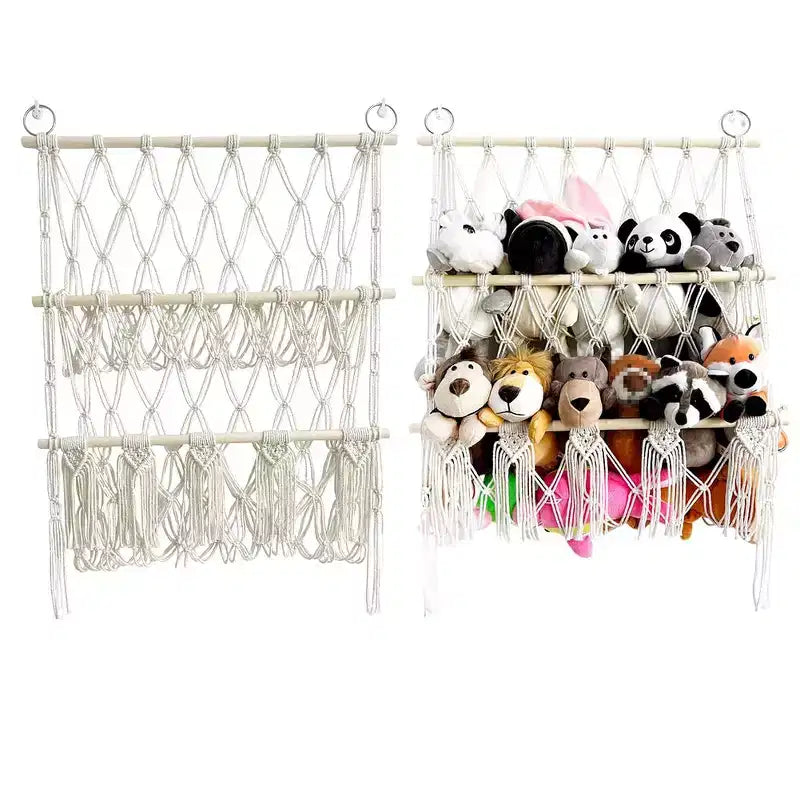 TROPOW Organizer per giocattoli di peluche, in rete boho macram, per bambini, sala giochi, camera da letto