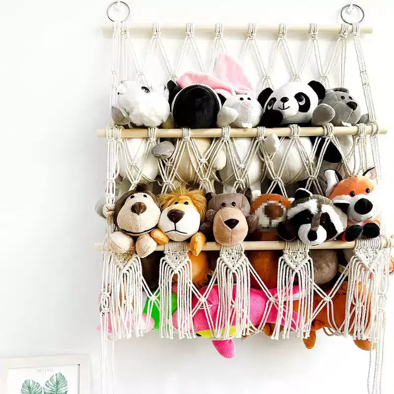 TROPOW Organizer per giocattoli di peluche, in rete boho macram, per bambini, sala giochi, camera da letto