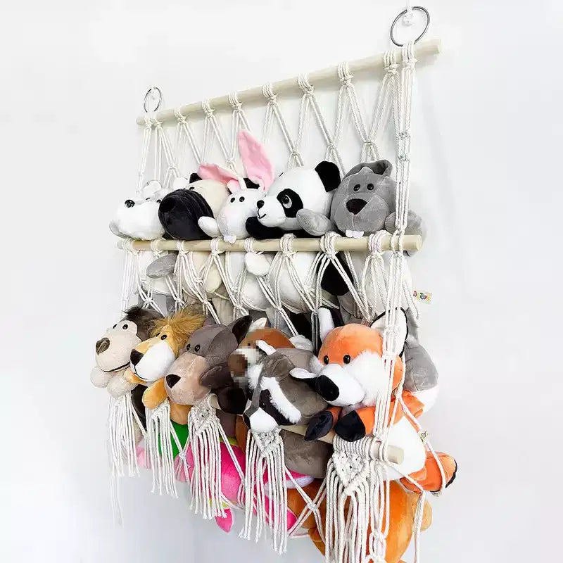 TROPOW Organizer per giocattoli di peluche, in rete boho macram, per bambini, sala giochi, camera da letto