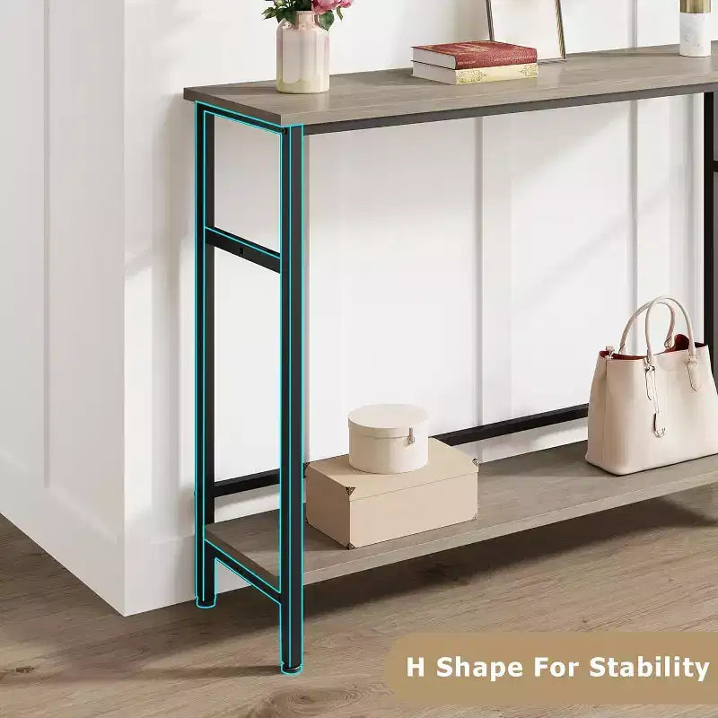 39 Console Table, 2-Tiered Narrow Sofa Table, Sofa Back Table with Adjustable Shelf, Living Room Hallway Entrance Console Table