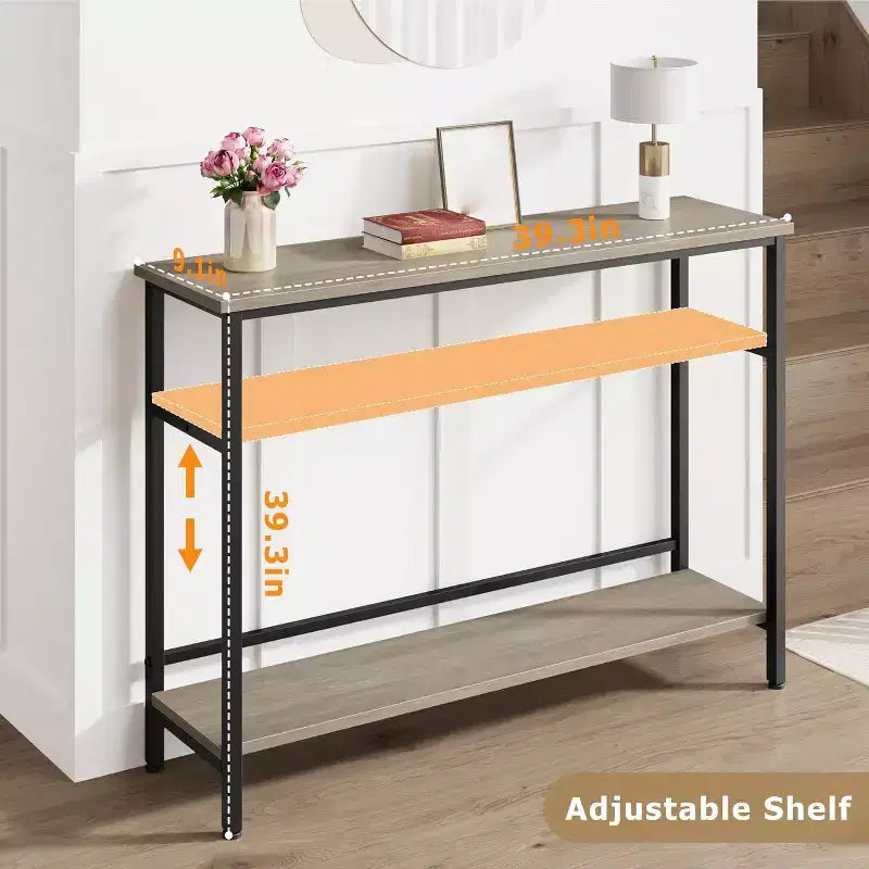 39 Console Table, 2-Tiered Narrow Sofa Table, Sofa Back Table with Adjustable Shelf, Living Room Hallway Entrance Console Table