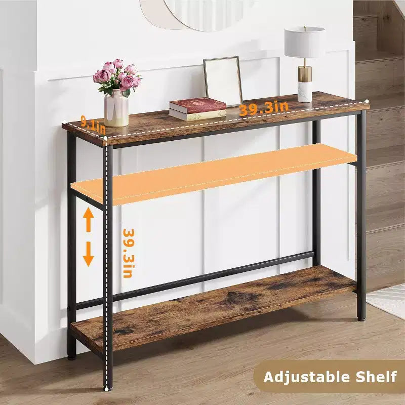 39 Console Table, 2-Tiered Narrow Sofa Table, Sofa Back Table with Adjustable Shelf, Living Room Hallway Entrance Console Table