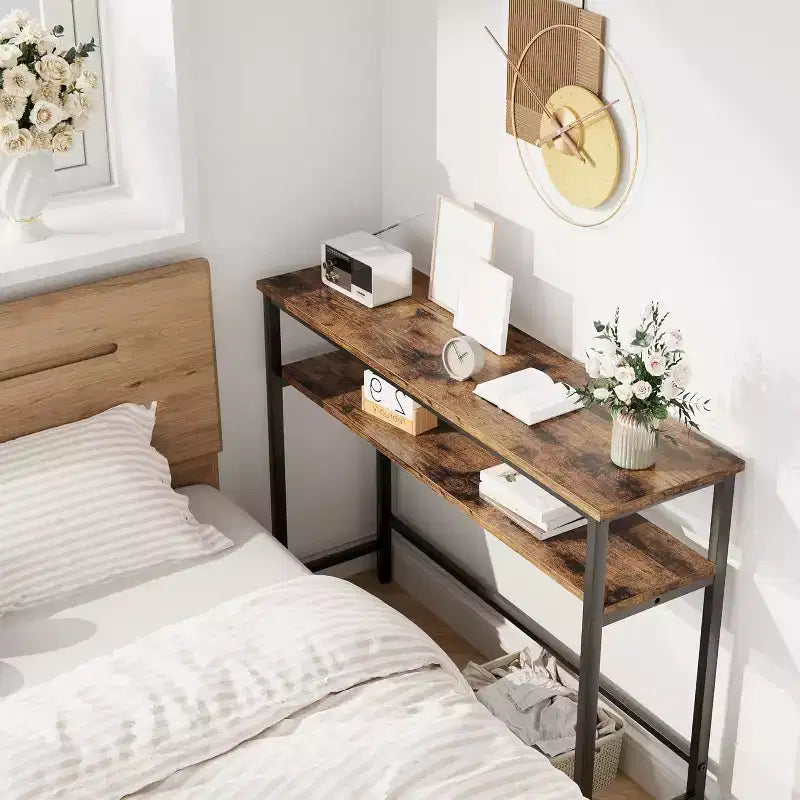 39 Console Table, 2-Tiered Narrow Sofa Table, Sofa Back Table with Adjustable Shelf, Living Room Hallway Entrance Console Table