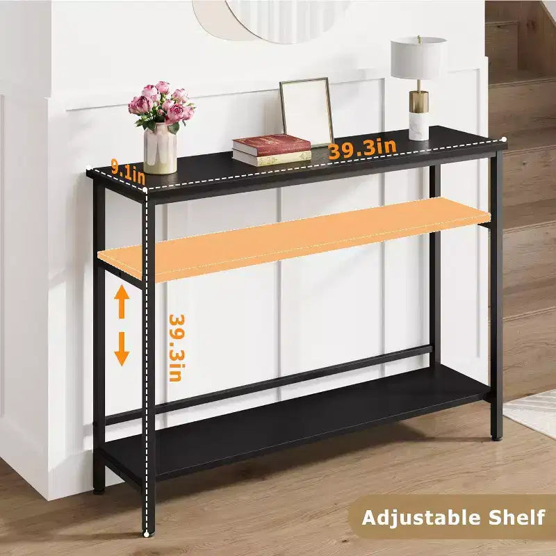 39 Console Table, 2-Tiered Narrow Sofa Table, Sofa Back Table with Adjustable Shelf, Living Room Hallway Entrance Console Table