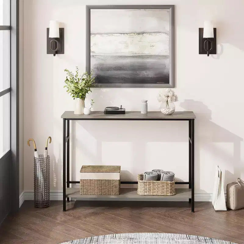 39 Console Table, 2-Tiered Narrow Sofa Table, Sofa Back Table with Adjustable Shelf, Living Room Hallway Entrance Console Table