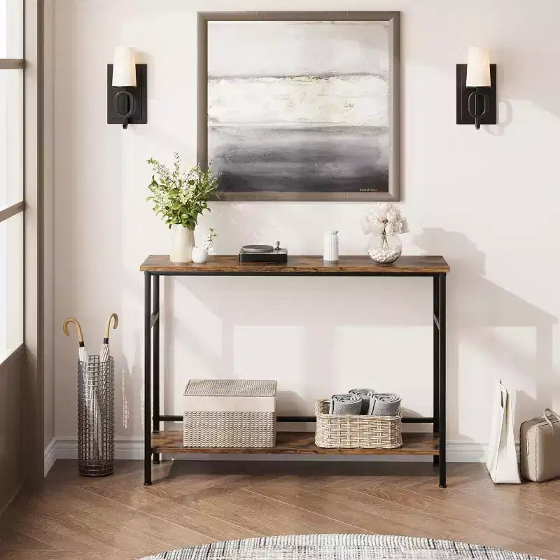 39 Console Table, 2-Tiered Narrow Sofa Table, Sofa Back Table with Adjustable Shelf, Living Room Hallway Entrance Console Table