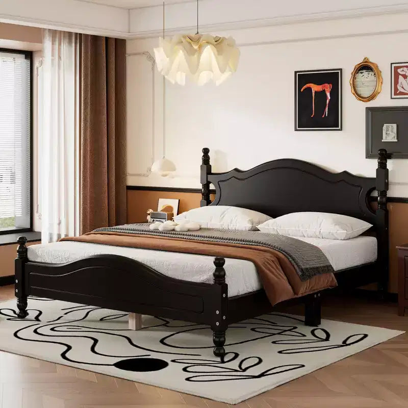 Bellemave Rustic Retro Bed Frame Queen Size, Queen Size Bed Frame with Headboard, Black