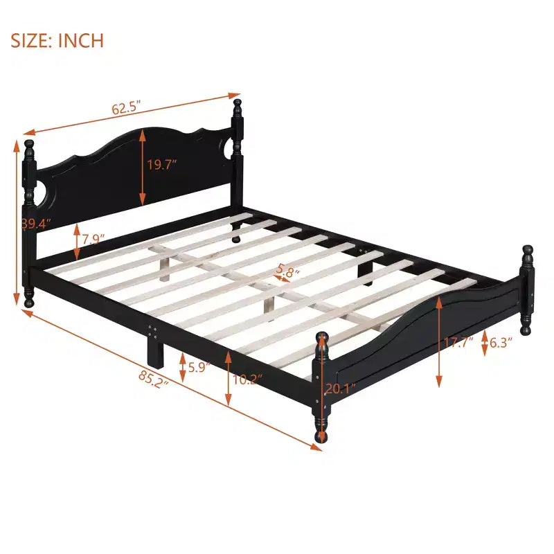 Bellemave Rustic Retro Bed Frame Queen Size, Queen Size Bed Frame with Headboard, Black