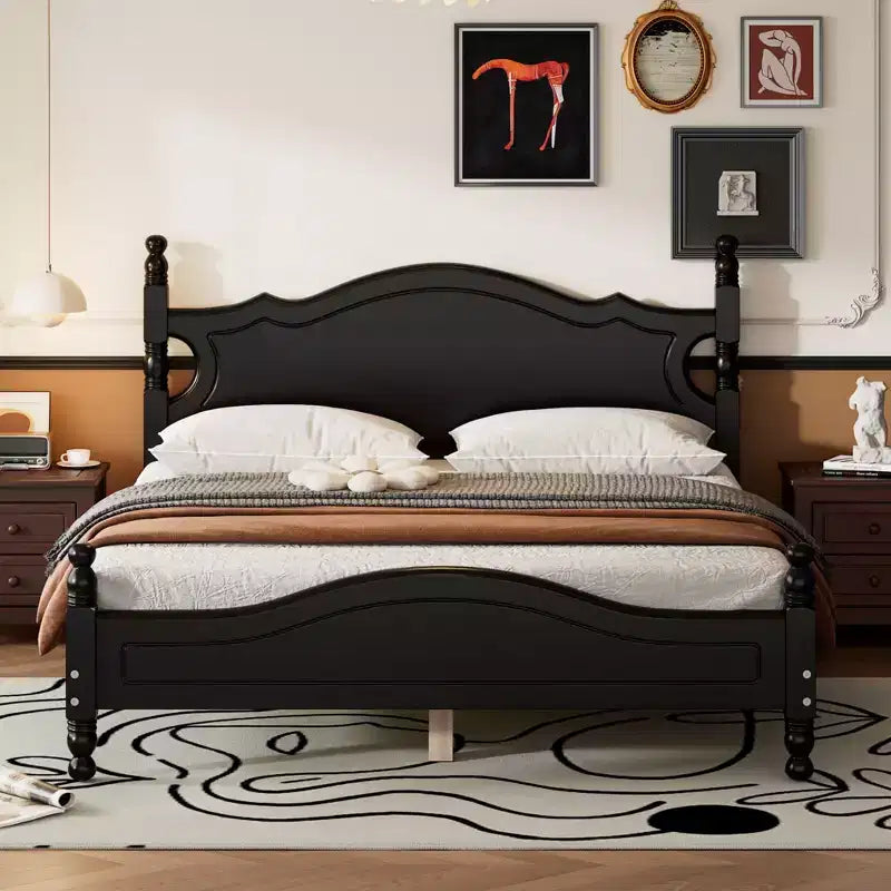 Bellemave Rustic Retro Bed Frame Queen Size, Queen Size Bed Frame with Headboard, Black