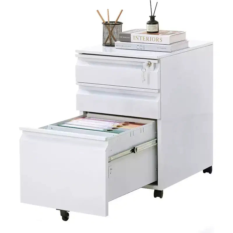 Acekool 3-Drawer Mobile File Cabinet - Locking Storage w/ Anti-Tip Wheels, Fits Letters/Legal/A4 Files, Under-Desk Organizer, Black