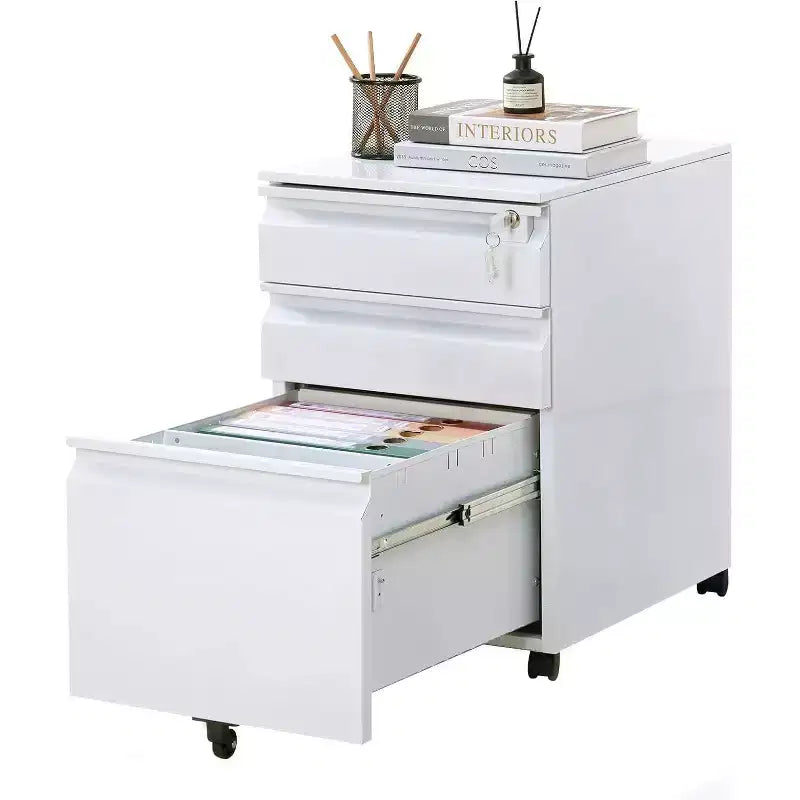 Acekool 3-Drawer Mobile File Cabinet - Locking Storage w/ Anti-Tip Wheels, Fits Letters/Legal/A4 Files, Under-Desk Organizer, Black