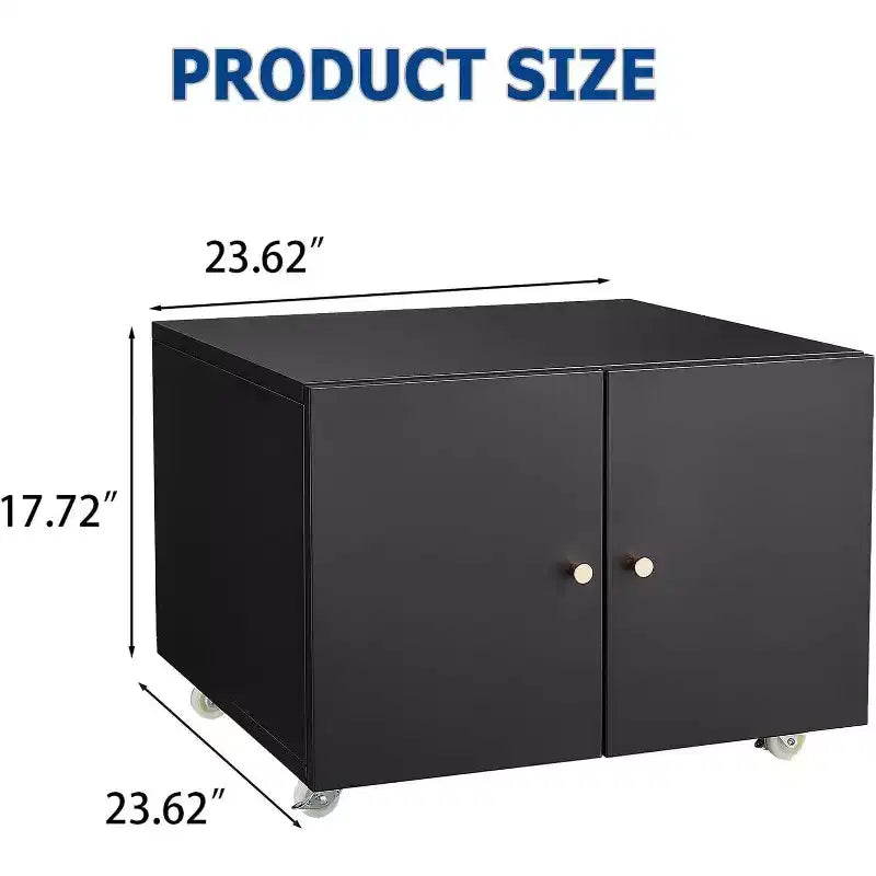 Acekool Mobile Printer Cabinet - 2-Door Storage w/ Adjustable Shelf, Under-Desk Design for Office & Small Spaces, 23.6 Black Organizer