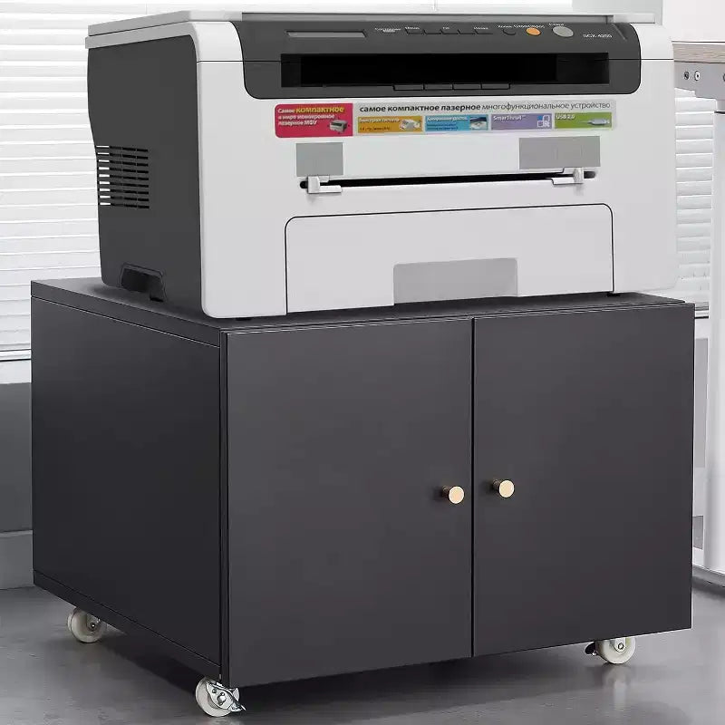 Acekool Mobile Printer Cabinet - 2-Door Storage w/ Adjustable Shelf, Under-Desk Design for Office & Small Spaces, 23.6 Black Organizer