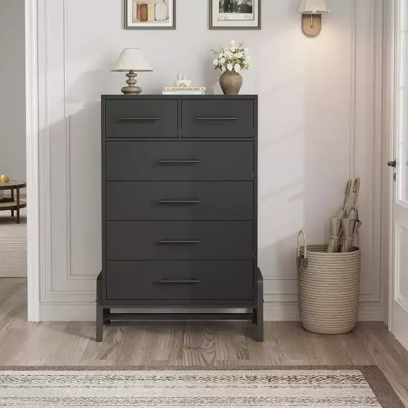 Coolmee 6 Drawer Dresser Storage Cabinet with Sturdy Metal Base