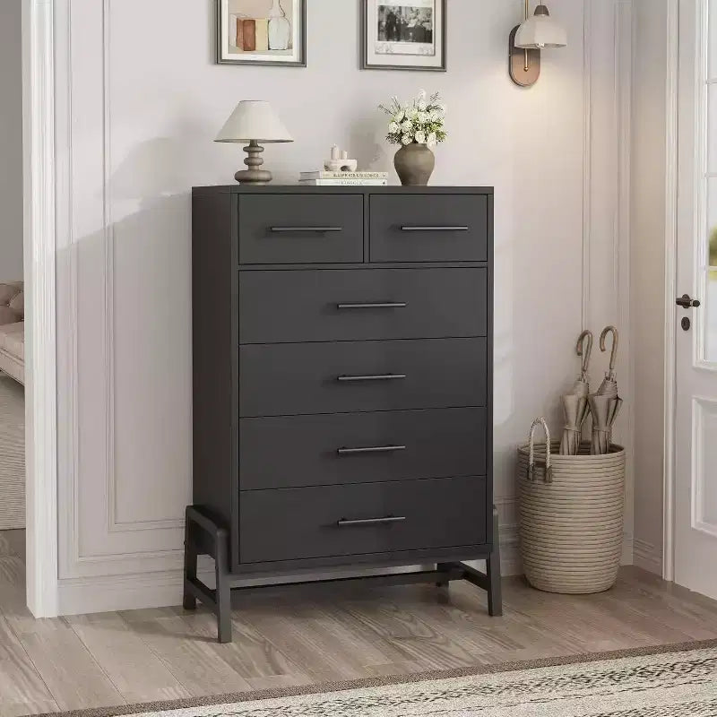 Coolmee 6 Drawer Dresser Storage Cabinet with Sturdy Metal Base