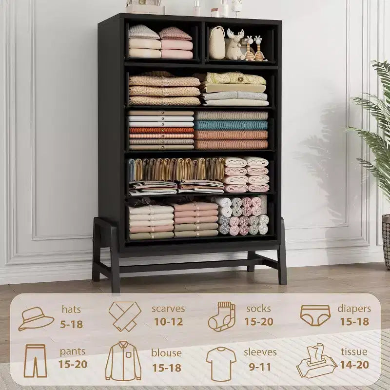 Coolmee 6 Drawer Dresser Storage Cabinet with Sturdy Metal Base