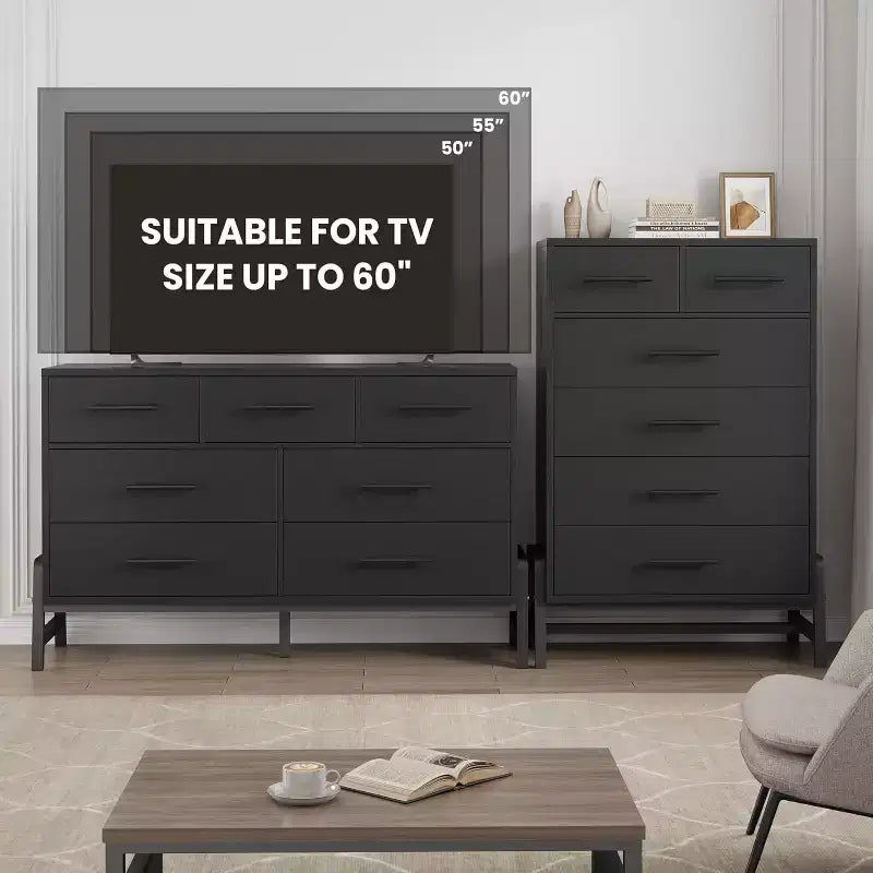 Coolmee 6 Drawer Dresser Storage Cabinet with Sturdy Metal Base