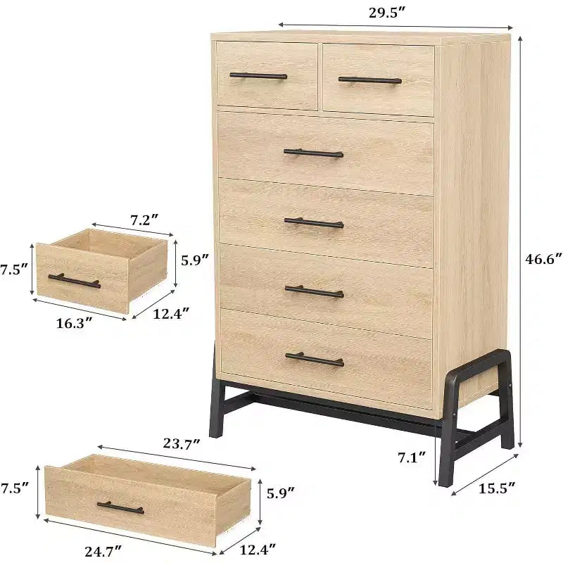 Coolmee 6 Drawer Dresser Storage Cabinet with Sturdy Metal Base