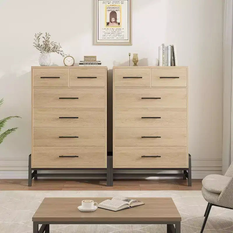 Coolmee 6 Drawer Dresser Storage Cabinet with Sturdy Metal Base