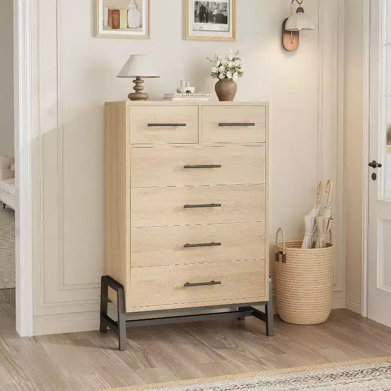 Coolmee 6 Drawer Dresser Storage Cabinet with Sturdy Metal Base