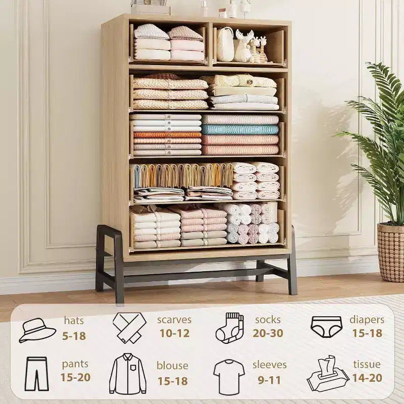 Coolmee 6 Drawer Dresser Storage Cabinet with Sturdy Metal Base