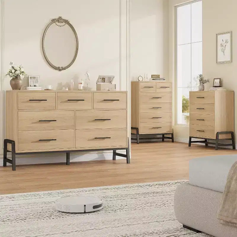 Coolmee 6 Drawer Dresser Storage Cabinet with Sturdy Metal Base