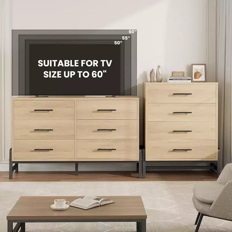 Coolmee 6 Drawer Dresser Storage Cabinet with Sturdy Metal Base