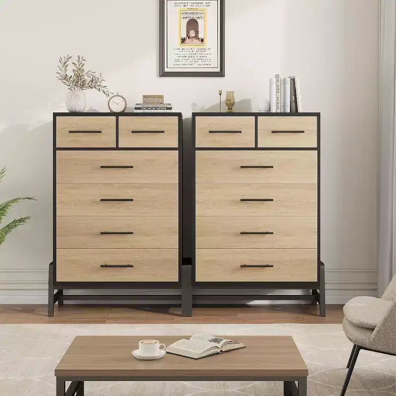 Coolmee 6 Drawer Dresser Storage Cabinet with Sturdy Metal Base