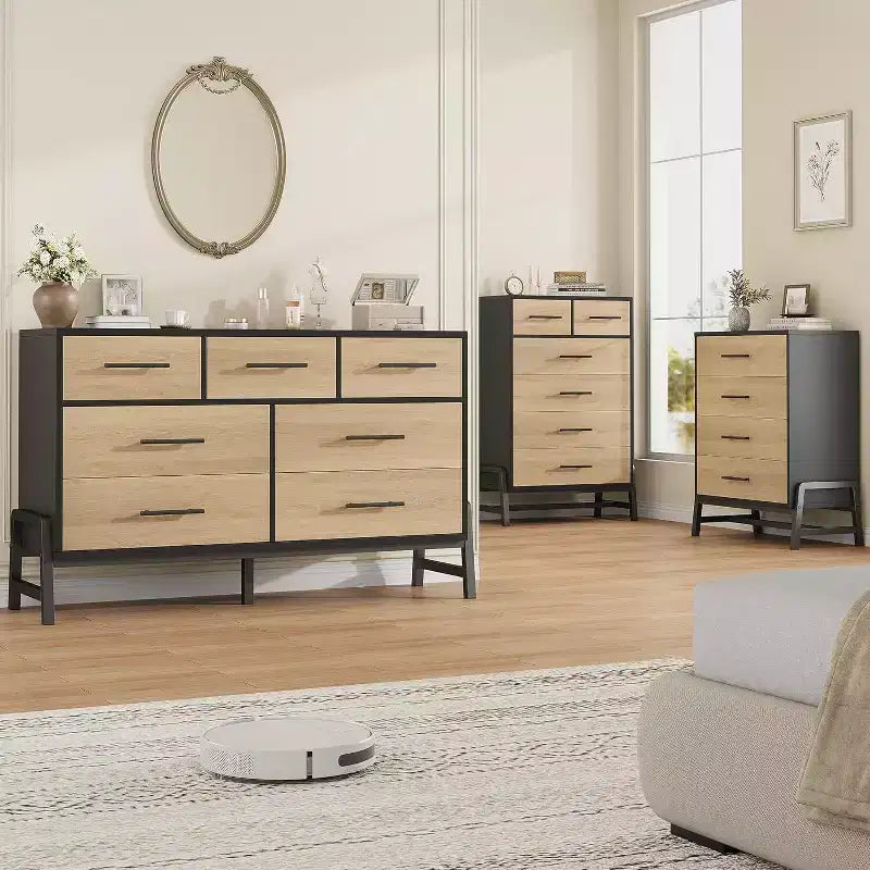 Coolmee 6 Drawer Dresser Storage Cabinet with Sturdy Metal Base