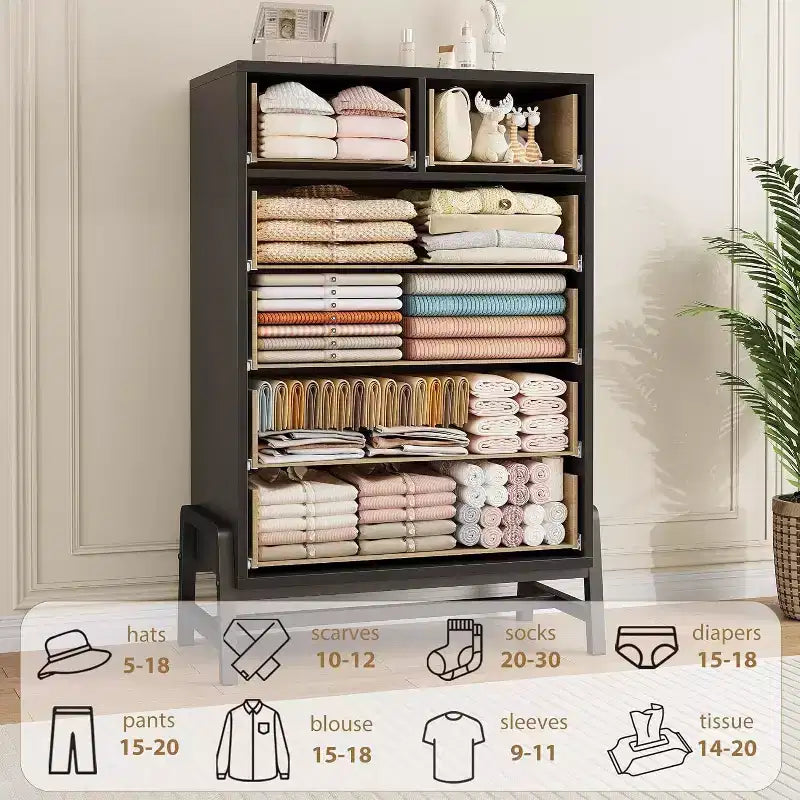 Coolmee 6 Drawer Dresser Storage Cabinet with Sturdy Metal Base