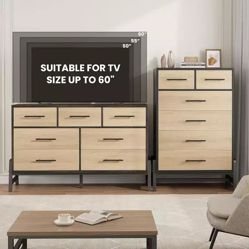Coolmee 6 Drawer Dresser Storage Cabinet with Sturdy Metal Base