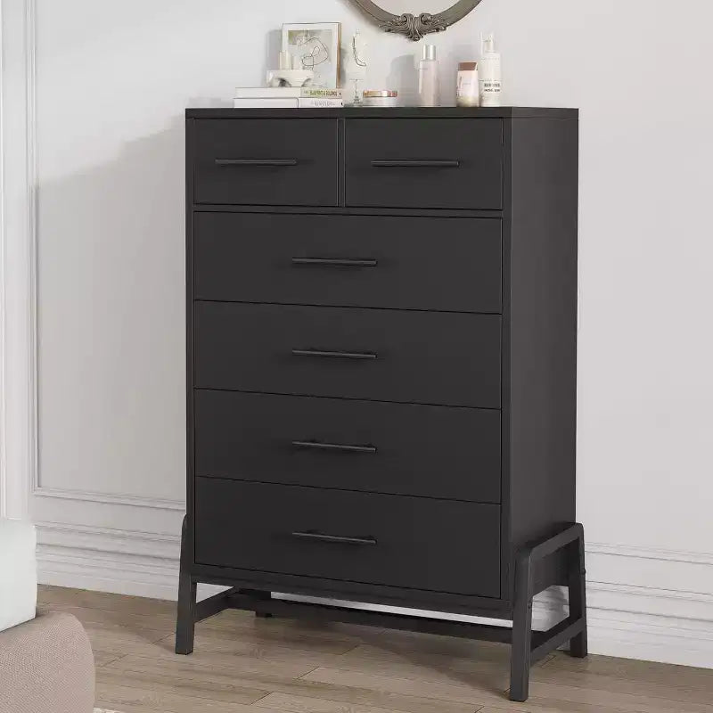 Coolmee 6 Drawer Dresser Storage Cabinet with Sturdy Metal Base