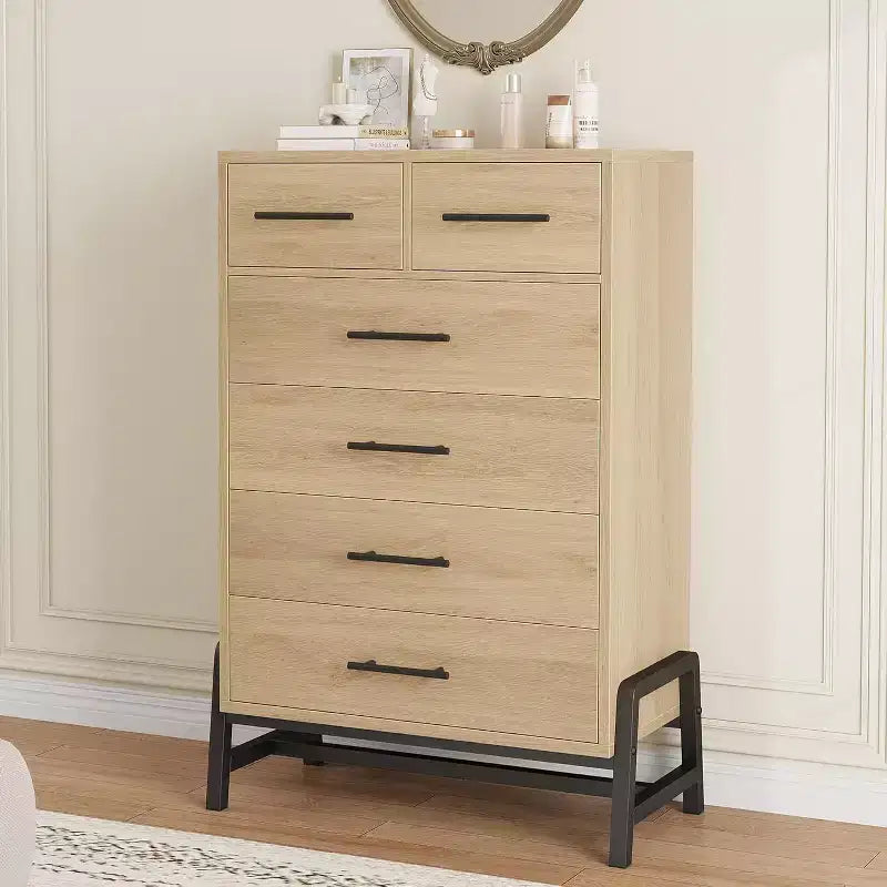 Coolmee 6 Drawer Dresser Storage Cabinet with Sturdy Metal Base